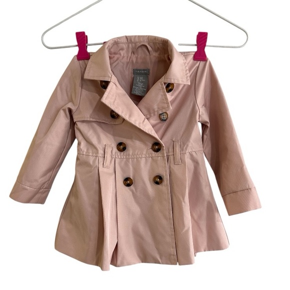 Tahari Girls Blush Pink Trench Coat Double Breasted Belted Size 18M - Picture 5 of 15